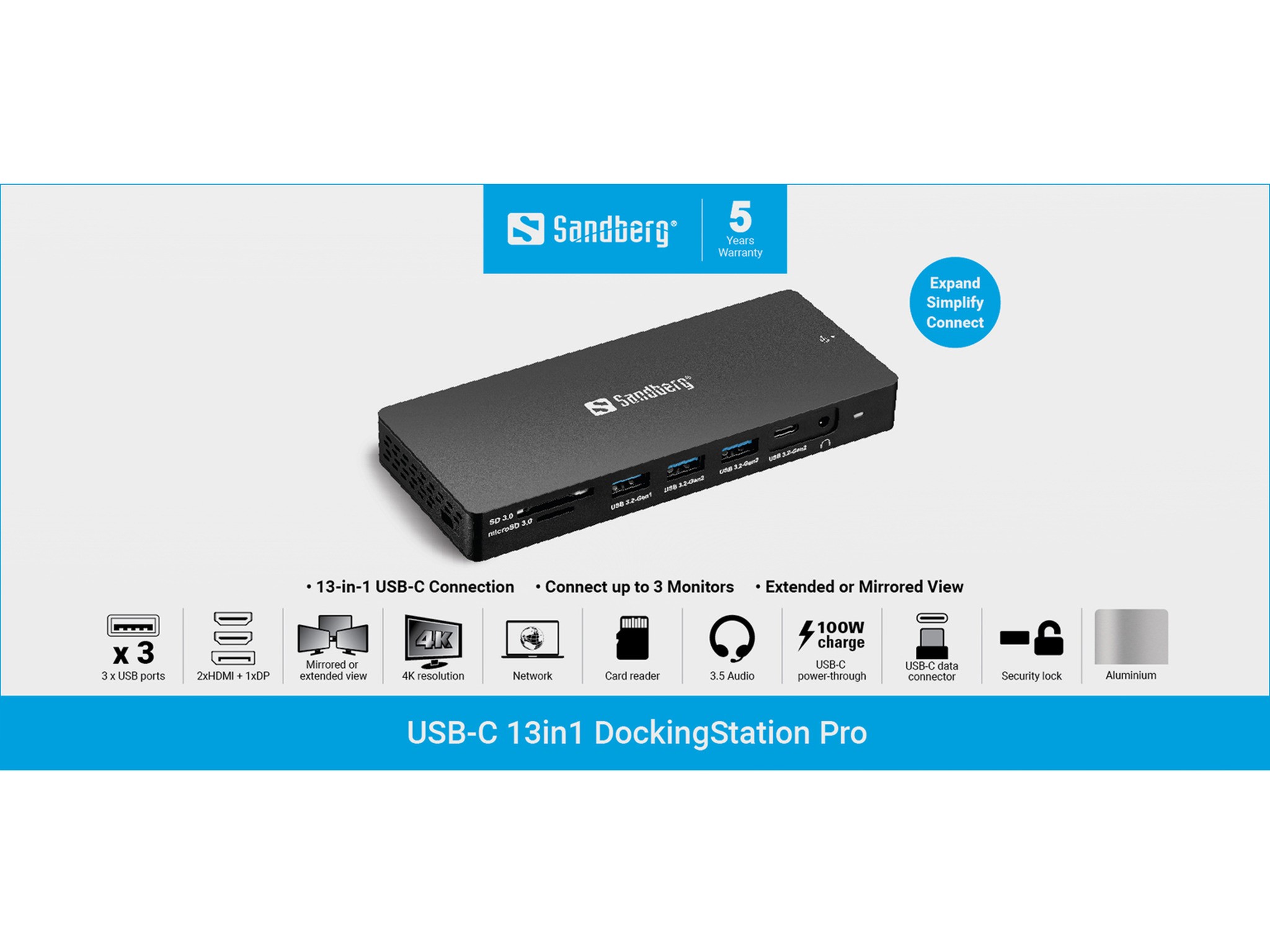 Sandberg USB C 13-in-1 Docking Station Pro - 136-61
