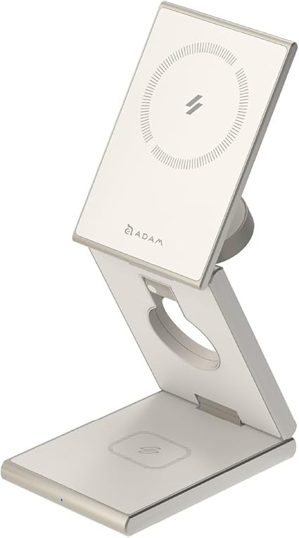 ADAM elements Magnetic Wireless Charger/Travel Charger - Mag Z Magnetic 3-in-1 Foldable Travel Charging  (Titanium) - AACADMAGZGTM