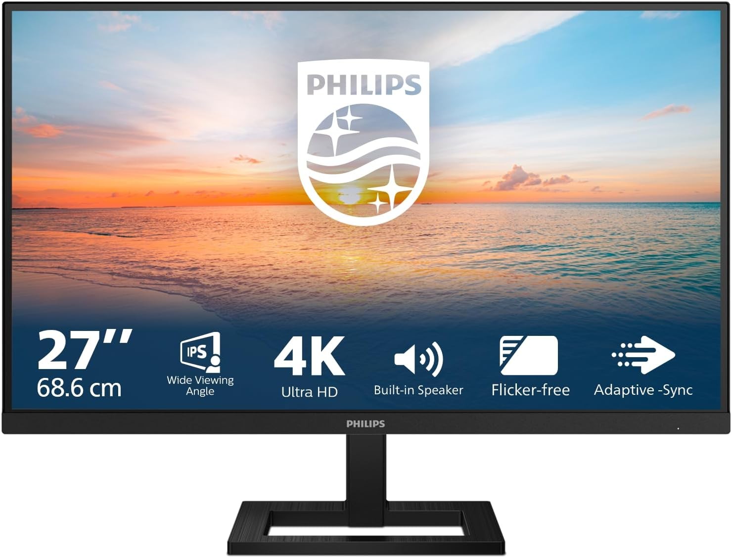 PHILIPS 27" Ultra HD monitor, speakers, height adjustable, HDR10 (3840x2160, 60 Hz, HDMI 2.0, DisplayPort 1.4) black - 27E1N1800AE