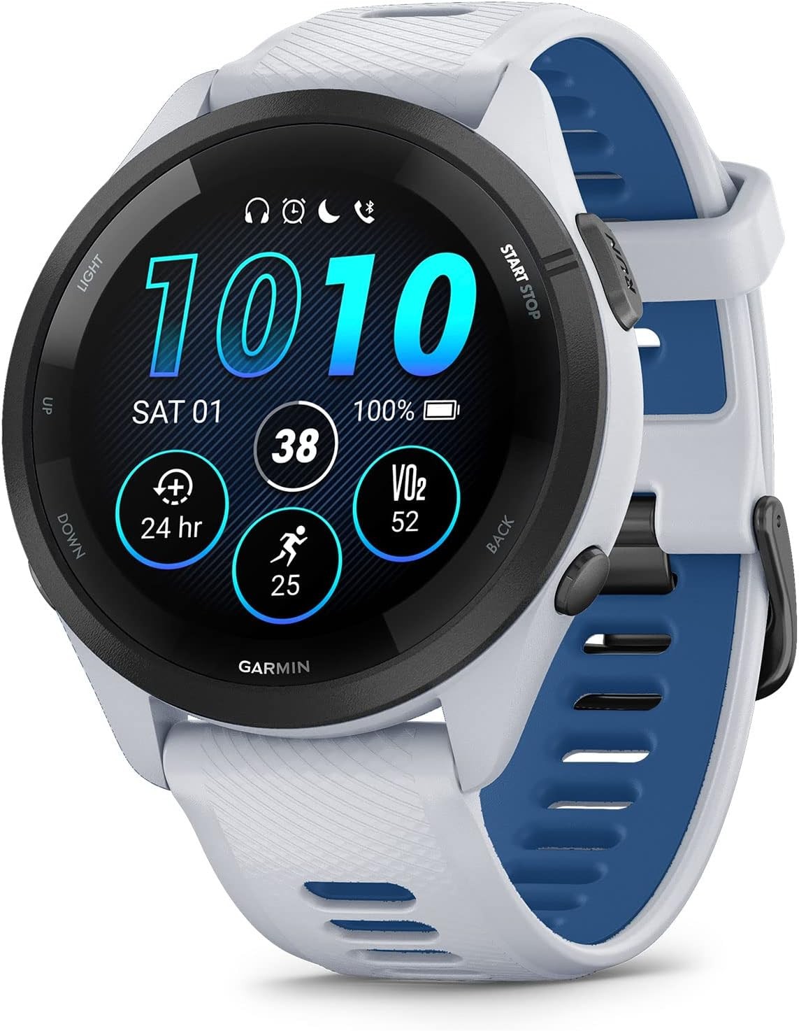 Garmin Forerunner 265 Running Smartwatch, Colorful AMOLED Display, Training Metrics and Recovery Insights, Whitestone and Tidal Blue - 010-02810-11
