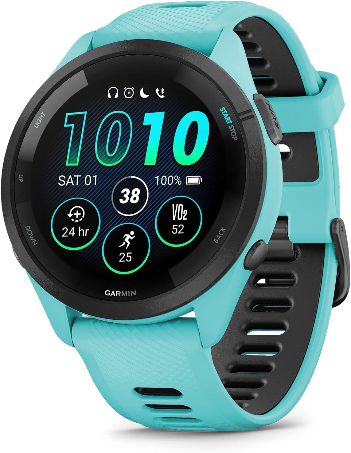 Garmin Forerunner 265 Running Smartwatch, Colorful AMOLED Display, Training Metrics and Recovery Insights, Aqua and Black - 010-02810-12