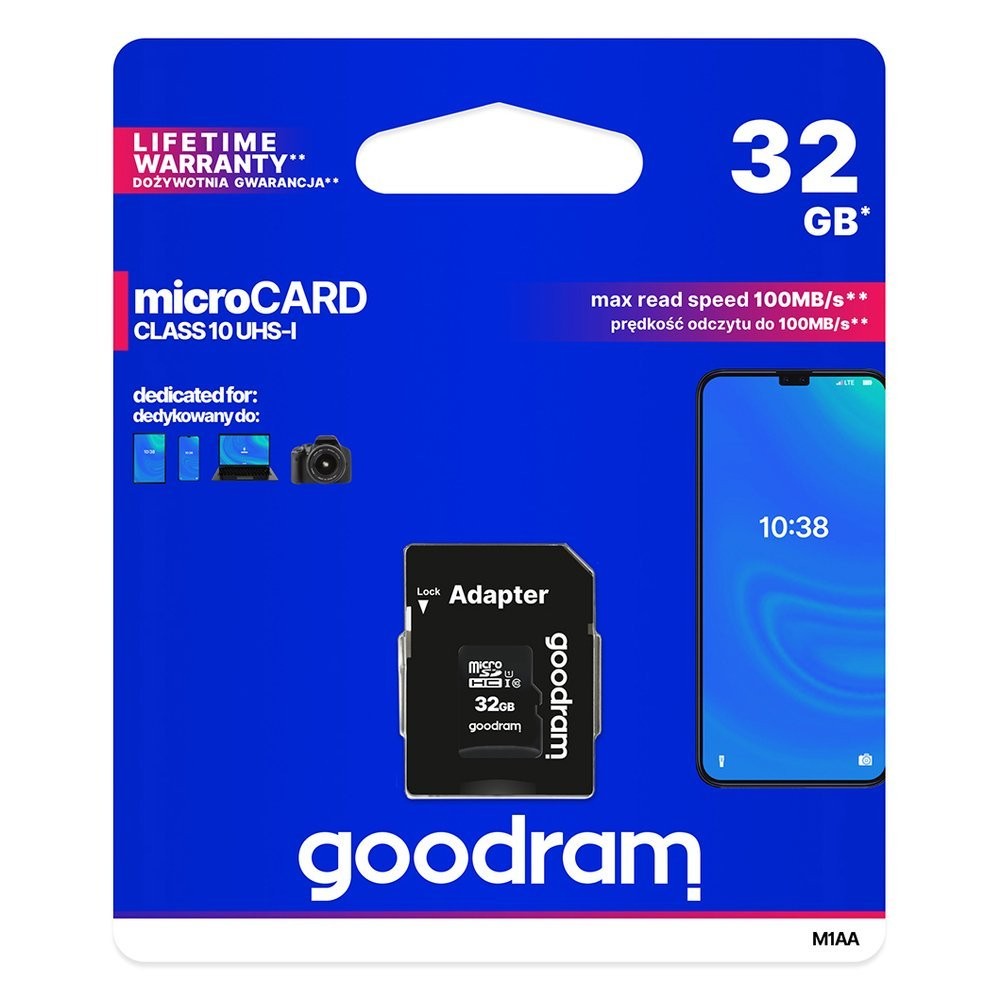 GOODRAM 32GB MicroSD Card + Adapter - M1AA-0320R12