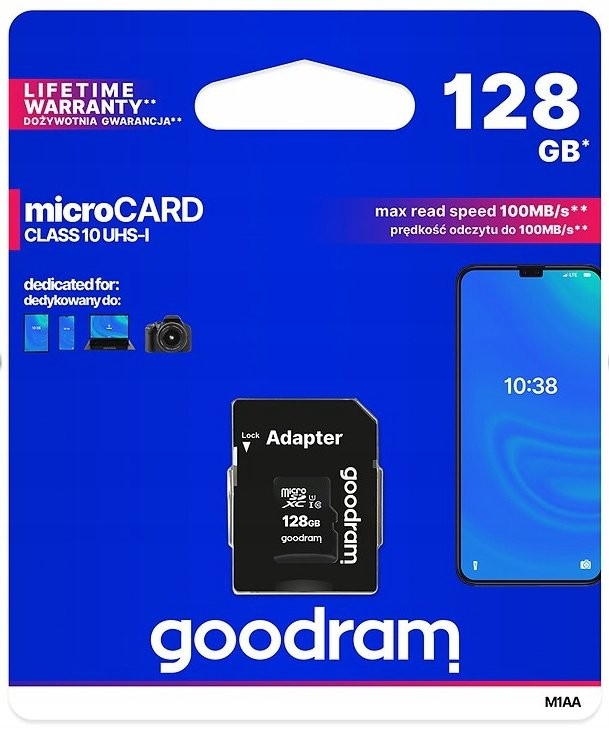 GOODRAM 128GB MicroSD Card class 10 UHS 1+ Adapter - M1AA-1280R12