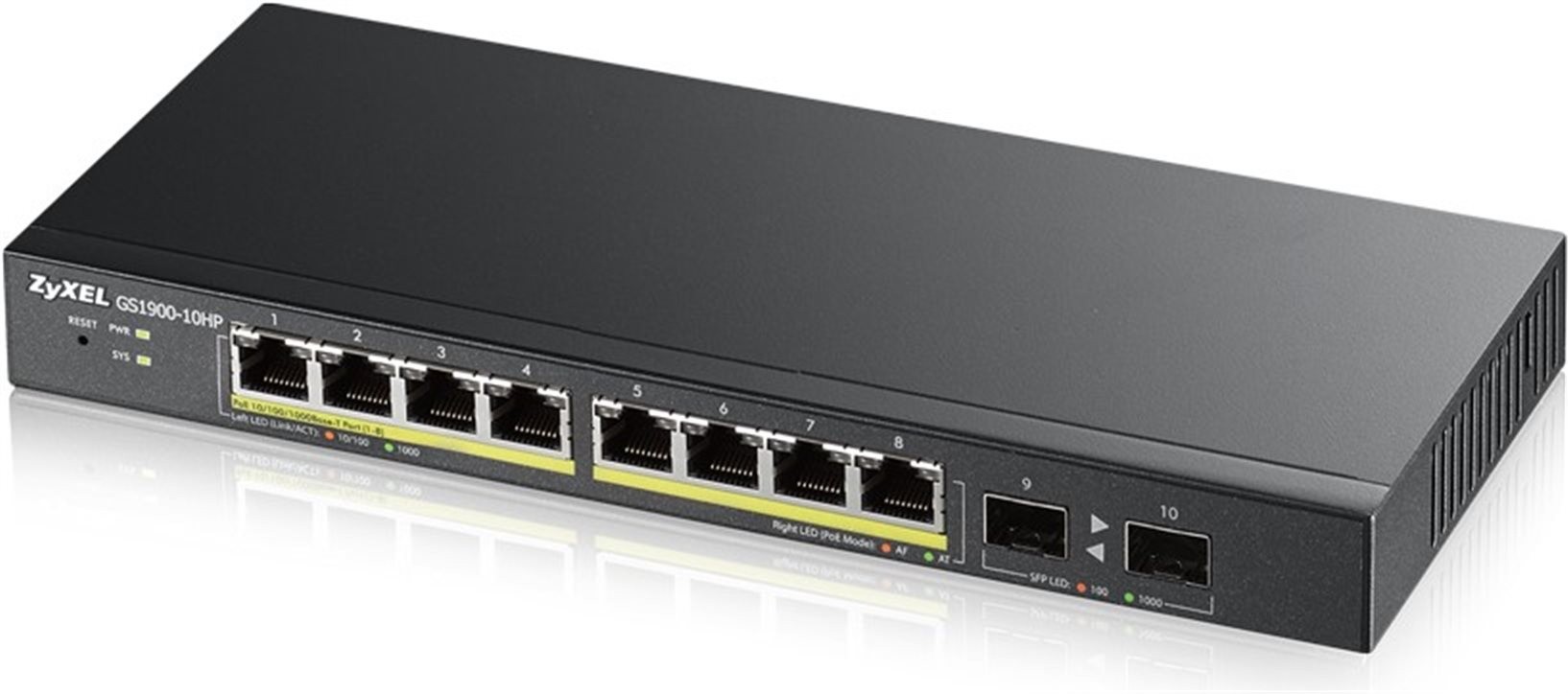 Zyxel GS1900-10HP Managed L2 Gigabit Ethernet (10/100/1000) Power over Ethernet (PoE) Black - GS1900-10HP-EU0102F