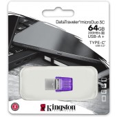 Kingston DataTraveler microDuo 3C 64GB USB-C & USB-A Flash Drive ,Purple/Silver - DTDUO3CG3/64GB